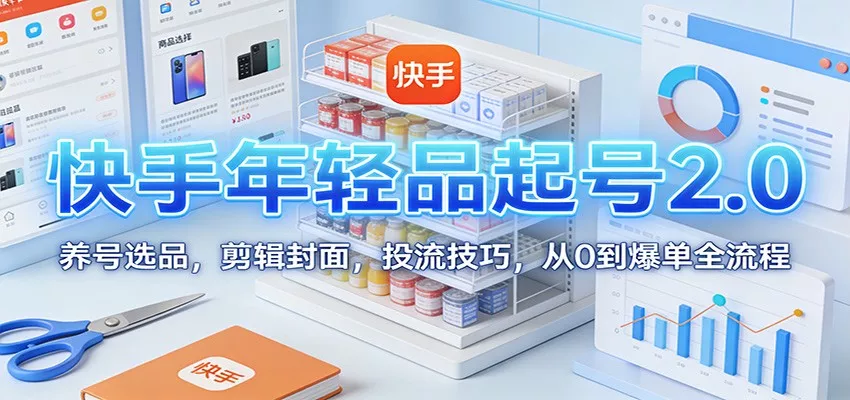 快手年轻品起号2.0：养号选品，剪辑封面，投流技巧，从0到爆单全流程 - 轻创社