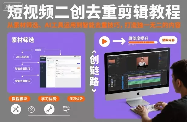 短视频二创去重剪辑教程，从素材筛选、AI工具运用到智能去重技巧，打造独一无二的内容 - 轻创社