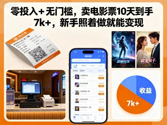 零投入+无门槛，卖电影票10天到手7k+，新手照着做就能变现【揭秘】 - 轻创社