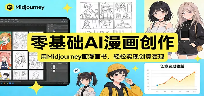 零基础AI漫画创作：用Midjourney画漫画书，轻松实现创意变现 - 轻创社