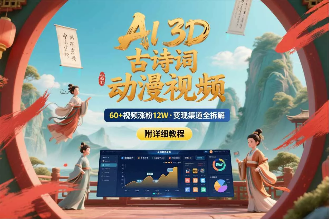 AI制作3D古诗词动漫视频，60多个视频涨粉12W，多个变现渠道拆解【附详细教程】 - 轻创社