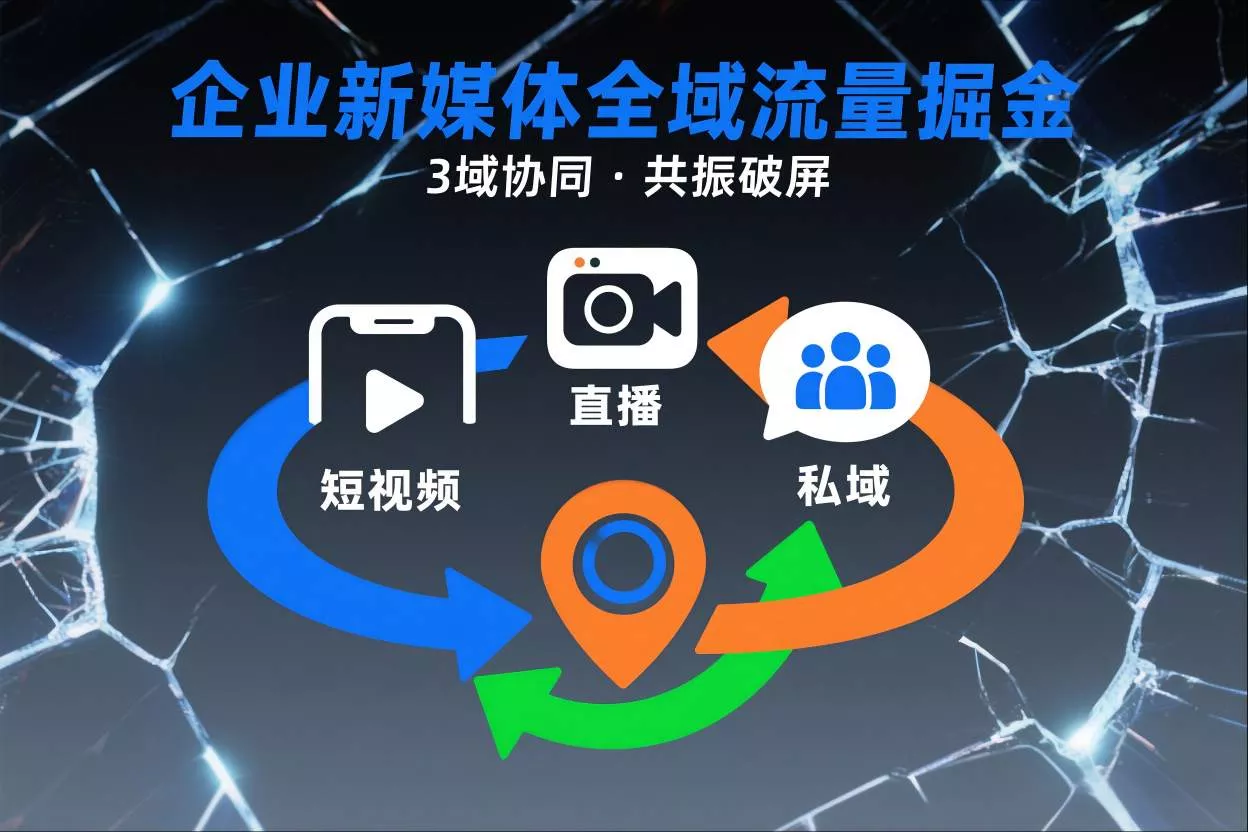 短视频全域商业模式，企业新媒体全域流量掘金，3域协同，共振破屏，短视频-直播-私域-地域 - 轻创社