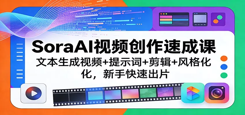 SoraAI视频创作速成课：文本生成视频+提示词+剪辑+风格化，新手快速出片 - 轻创社