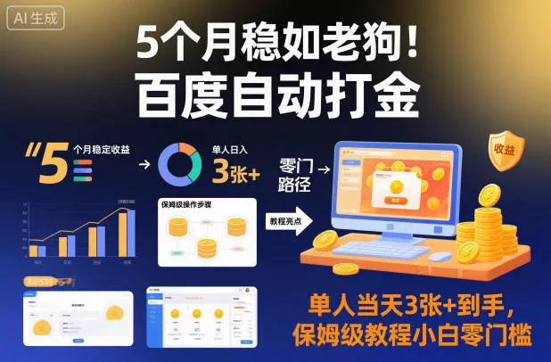 5个月稳如老狗！百度自动打金，单人当天3张+到手，保姆级教程小白零门槛【揭秘】 - 轻创社