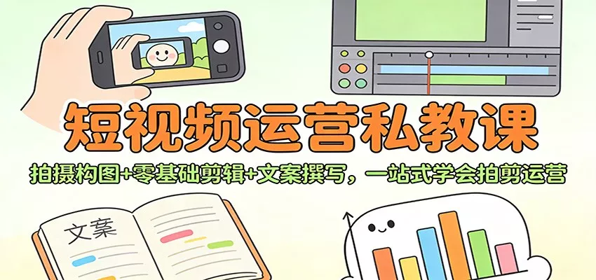 短视频运营私教课：拍摄构图+零基础剪辑 +文案撰写，一站式学会拍剪运营 - 轻创社