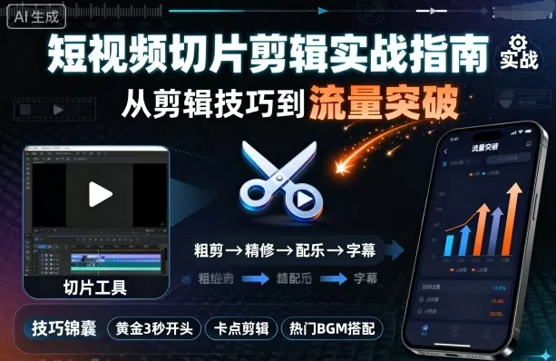 短视频切片剪辑实战指南，从剪辑技巧到流量突破 - 轻创社