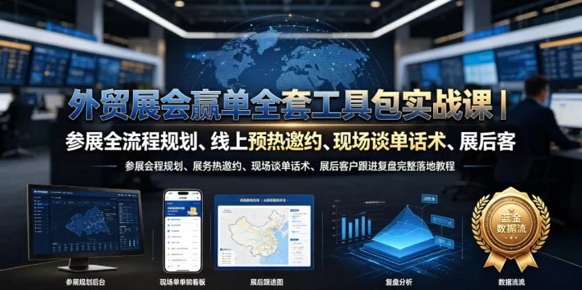 外贸展会赢单全套工具包实战课｜参展全流程规划、线上预热邀约、现场谈单话术、展后客户跟进复盘完整落地教程 - 轻创社