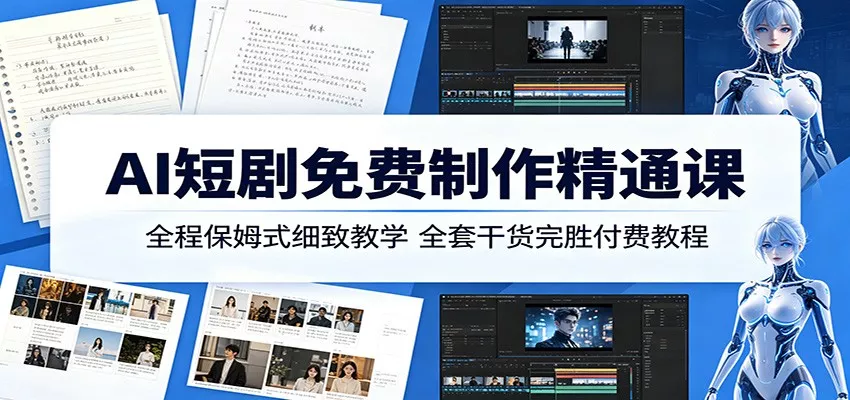 AI短剧免费制作精通课：全程保姆式细致教学，全套干货完胜付费教程 - 轻创社