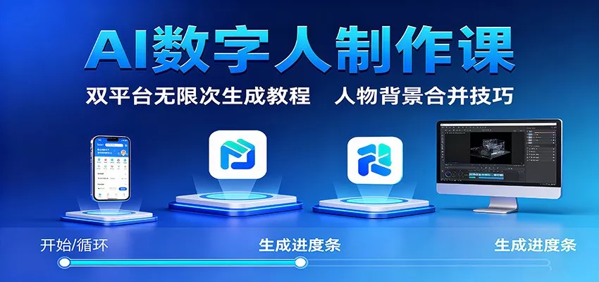 AI数字人制作课：双平台无限次生成教程，人物背景合并技巧 - 轻创社