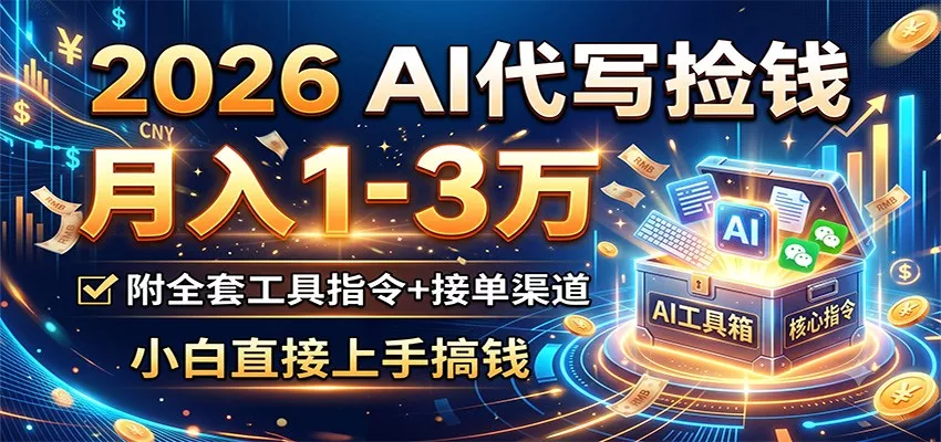 2026 AI代写捡钱，月入1-3万，附全套工具指令+接单渠道，小白直接上手搞钱 - 轻创社