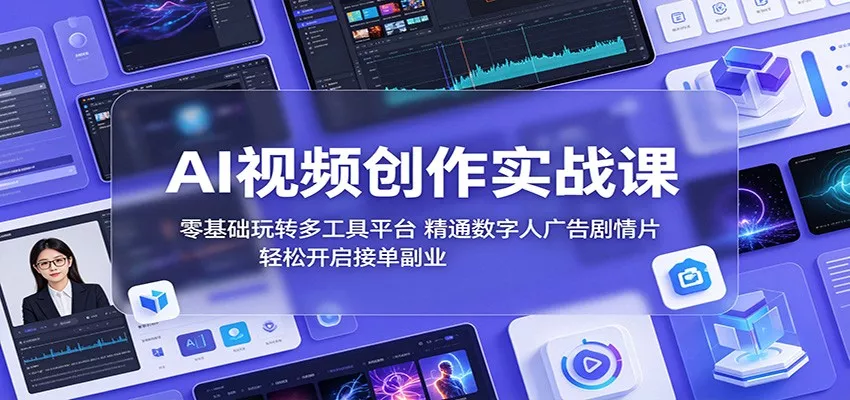 AI视频创作实战课：零基础玩转多工具平台，精通数字人广告、剧情片，轻松开启接单副业 - 轻创社