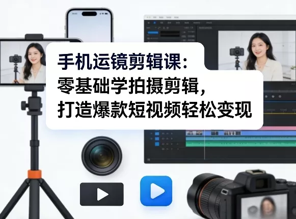 手机运镜剪辑课：零基础学拍摄剪辑，打造爆款短视频轻松变现 - 轻创社