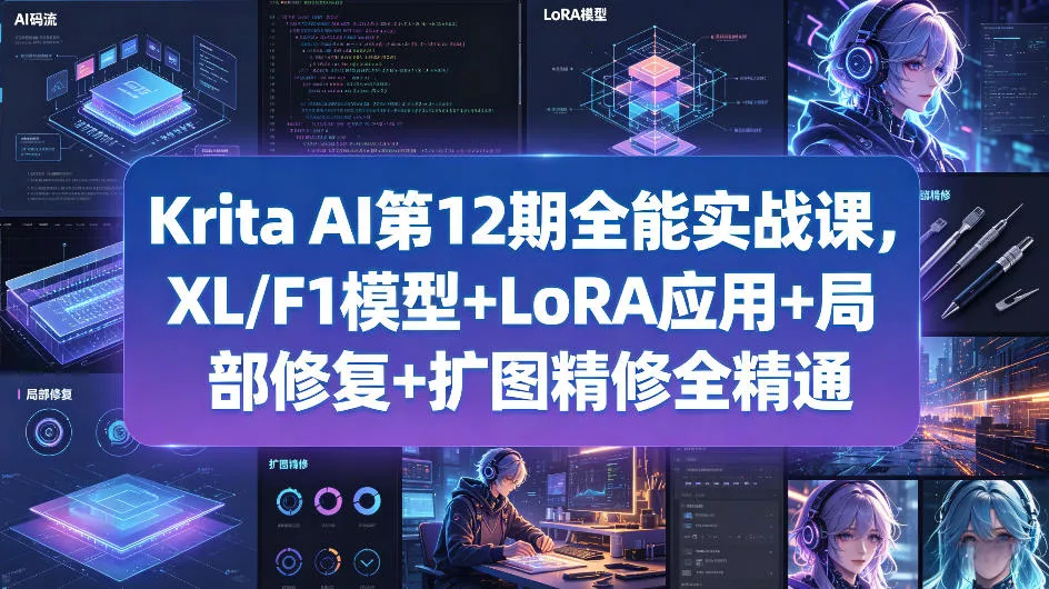 Krita AI第12期全能实战课，XL/F1模型+LoRA应用+局部修复+扩图精修全精通 - 轻创社