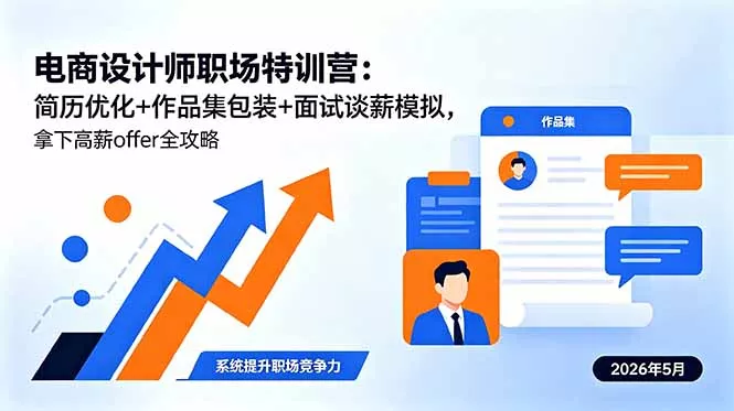 电商设计师职场特训营：简历优化+作品集包装+面试谈薪模拟，拿下高薪offer全攻略 - 轻创社