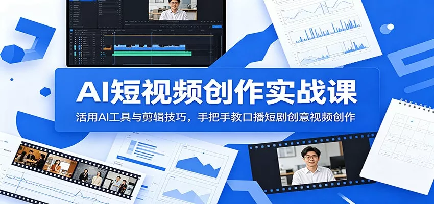 AI短视频创作实战课：活用AI工具与剪辑技巧，手把手教口播短剧创意视频创作 - 轻创社