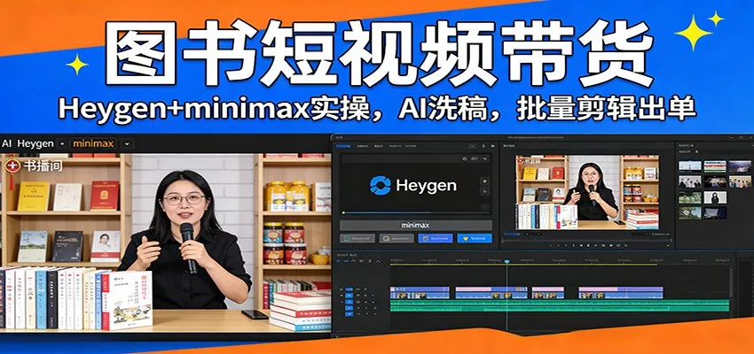 图书短视频带货：Heygen+minimax实操，AI洗稿 ，批量剪辑出单 - 轻创社