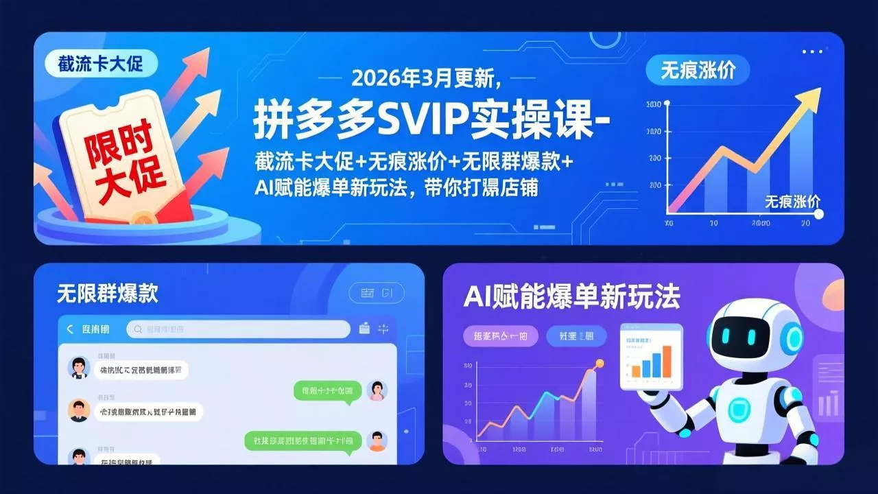 拼多多SVIP实操课-26年3月，截流卡大促+无痕涨价+无限群爆款+AI赋能爆单新玩法，带你打爆店铺 - 轻创社