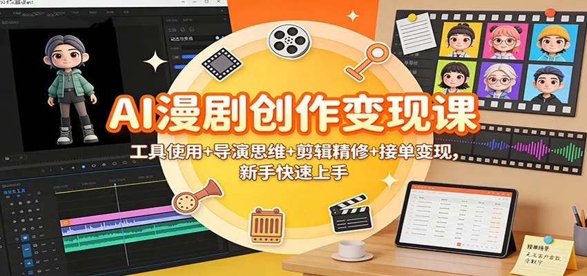 AI漫剧创作变现课：工具使用+导演思维+剪辑精修+接单变现，新手快速上手 - 轻创社