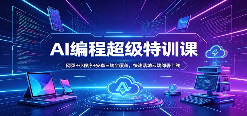 AI编程超级特训课：网页+小程序+安卓三端全覆盖，快速落地云端部署上线 - 轻创社