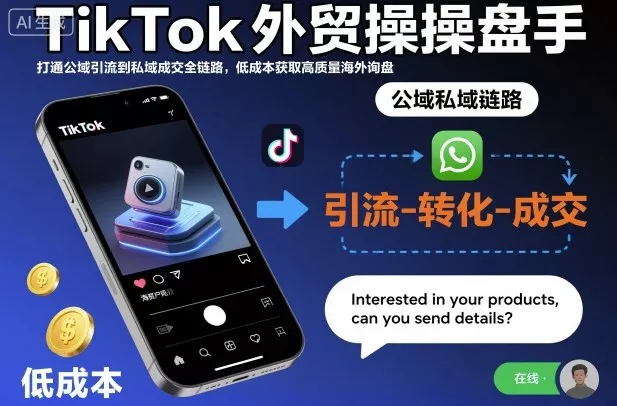 TikTok外贸操盘手，打通公域引流到私域成交全链路，低成本获取高质量海外询盘 - 轻创社