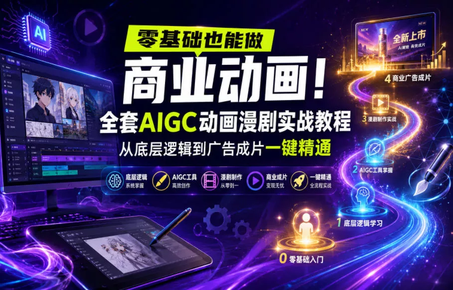 零基础也能做商业动画！全套AIGC动画漫剧实战教程，从底层逻辑到广告成片一键精通 - 轻创社