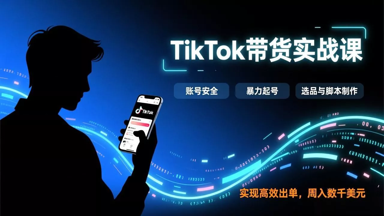 TikTok带货实战课，涵盖账号安全、暴力起号、选品与脚本制作，实现高效出单，周入数千美元 - 轻创社
