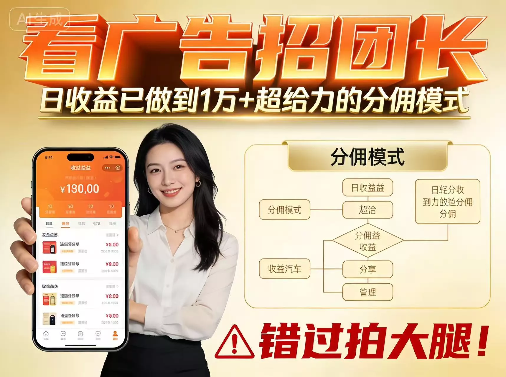 看广告招团长，团队收益已做到日入1万，分佣模式超给力，错过拍大腿 - 轻创社