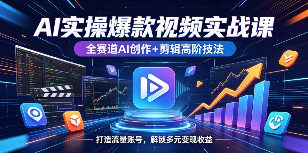 AI实操爆款视频实战课，全赛道AI创作+剪辑高阶技法，打造流量账号，解锁多元变现收益 - 轻创社