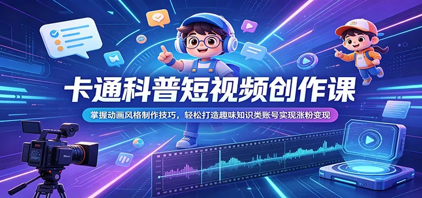 卡通科普短视频创作课：掌握动画风格制作技巧，轻松打造趣味知识类账号实现涨粉变现 - 轻创社
