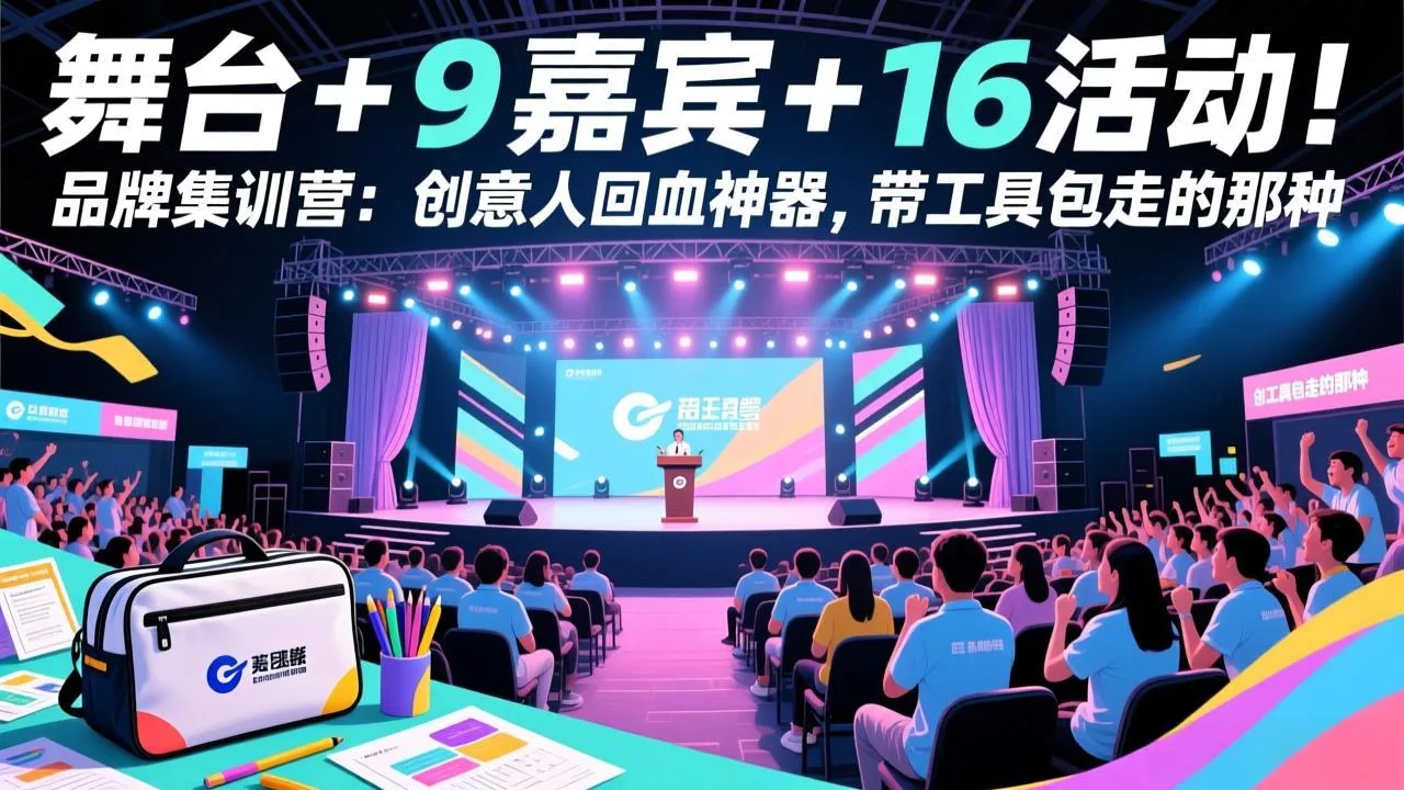 舞台 + 9 嘉宾 + 16 活动!品牌集训营:创意人回血神器,带工具包走的那种 舞台 + 9 嘉宾 + 16 活动!品牌集训营:创意人回血神器,带工具包走的那种