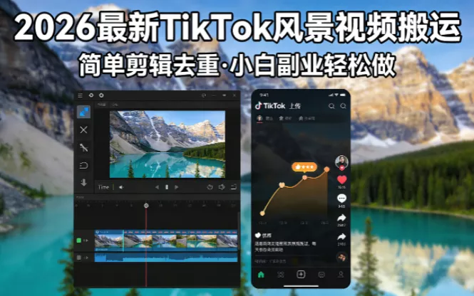 2026最新TikTok风景视频搬运简单剪辑去重小白副业月入 8000 - 轻创社