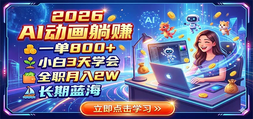 2026 AI动画躺赚：一单800+，小白3天学会，全职月入2W，长期蓝海 - 轻创社