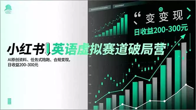 小红书英语虚拟赛道破局营，AI原创资料、任务式陪跑、合规变现，日收益200-300元 - 轻创社