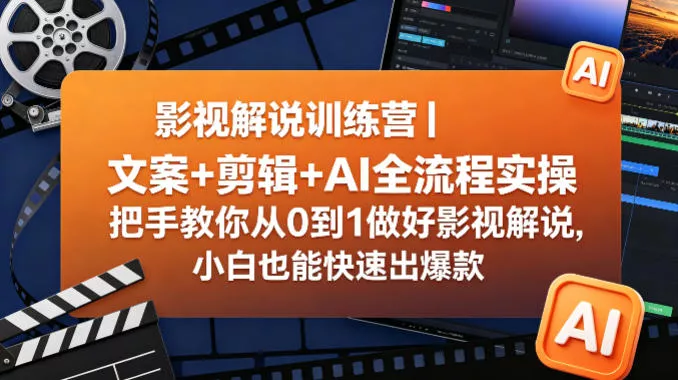 影视解说训练营｜文案+剪辑+AI全流程实操，把手教你从0到1做好影视解说，小白也能快速出爆款 - 轻创社