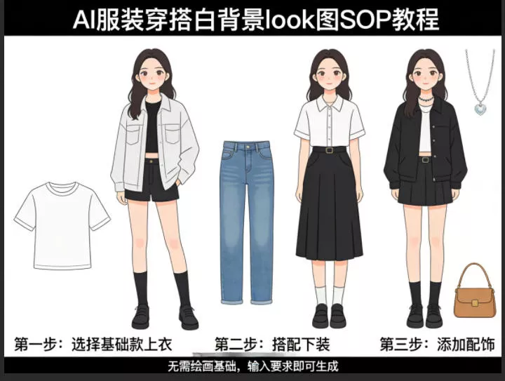 AI服装穿搭白背景look图SOP教程，不用会画画，提几句具体要求，AI就能还你一个奇迹 - 轻创社