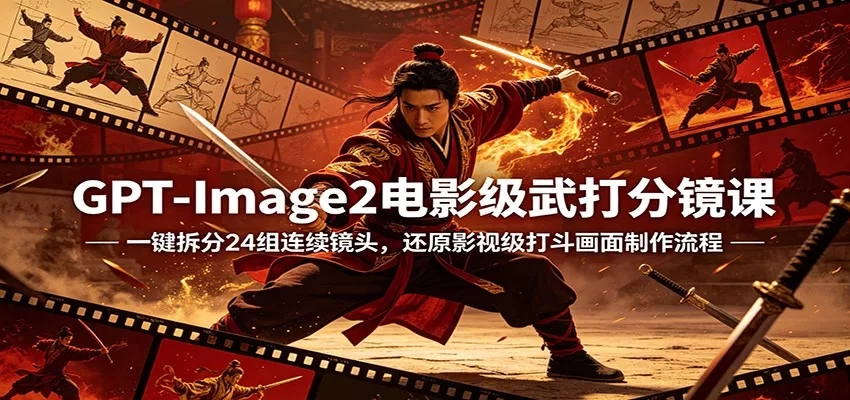 GPT-Image2电影级武打分镜课:一键拆分24组连续镜头,还原影视级打斗画面制作流程 - 轻创社
