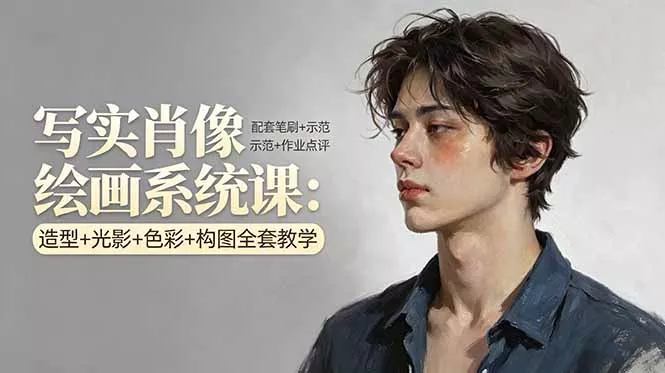 写实肖像绘画系统课：造型+光影+色彩+构图全套教学，配套笔刷+示范+作业点评 - 轻创社