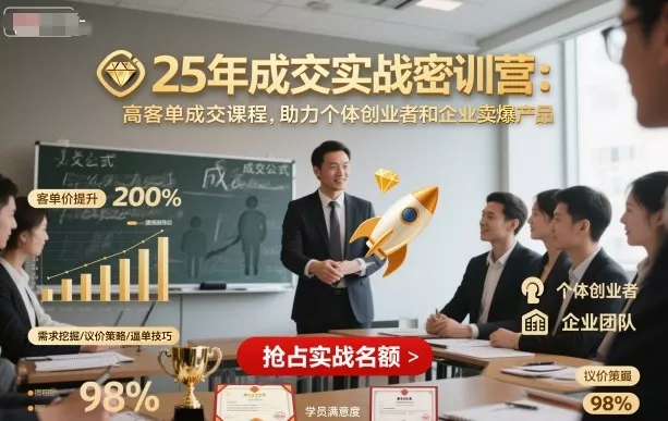 25年成交实战密训营，高客单成交课程，助力个体创业者和企业卖爆产品 - 轻创社