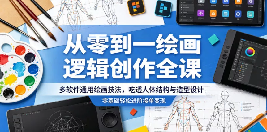 从零到一绘画逻辑创作全课，多软件通用绘画技法，吃透人体结构与造型设计，零基础轻松进阶接单变现 - 轻创社