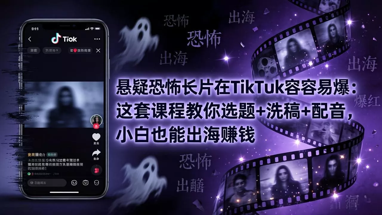 悬疑恐怖长片在TikTok最容易爆:这套课程教你选题+洗稿+配音,小白也能出海赚钱 悬疑恐怖长片在TikTok最容易爆:这套课程教你选题+洗稿+配音,小白也能出海赚钱
