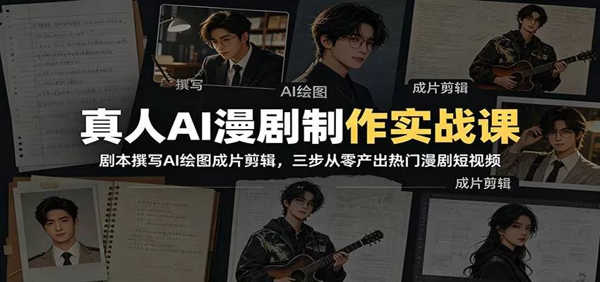 真人AI漫剧制作实战课：剧本撰写AI绘图成片剪辑，三步从零产出热门漫剧短视频 - 轻创社