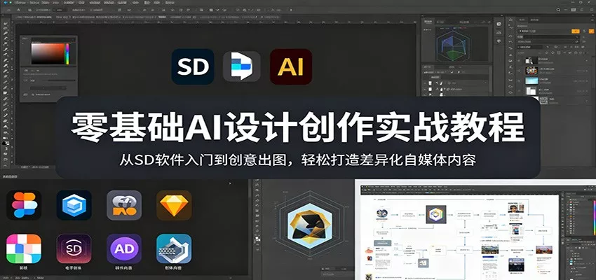 零基础AI设计创作实战教程：从SD软件入门到创意出图，轻松打造差异化自媒体内容 - 轻创社