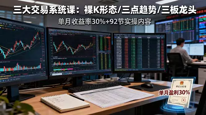 三大交易系统课：裸K形态/三点趋势/三板体系，单月收益率30%+92节实操内容 - 轻创社