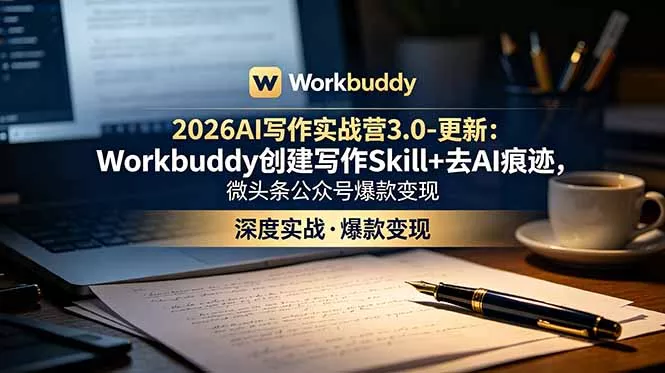 2026AI写作实战营3.0-更新：Workbuddy创建写作Skill+去AI痕迹，微头条公众号爆款变现 - 轻创社