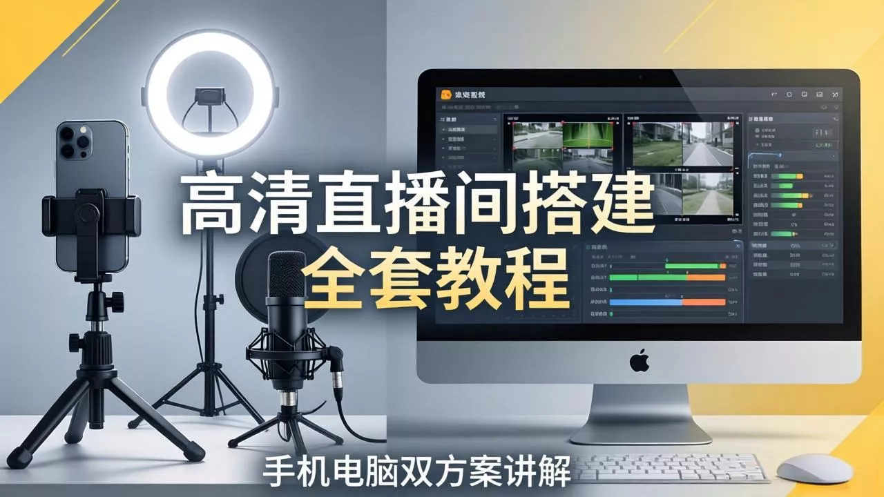 高清直播间搭建全套教程，手机电脑双方案讲解，设备选型调试多机位实操教学 - 轻创社