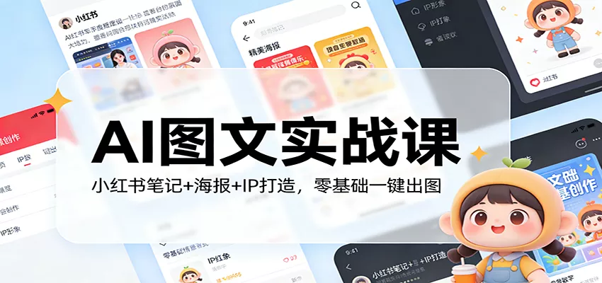 AI图文实战课：小红书笔记+海报+IP打造，零基础一键出图 - 轻创社