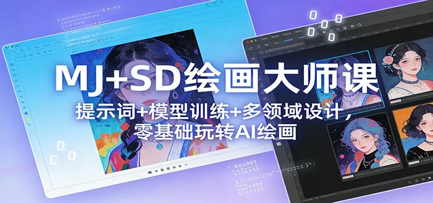MJ+SD绘画大师课：提示词+ 模型训练+多领域设计，零基础玩转AI绘画 - 轻创社