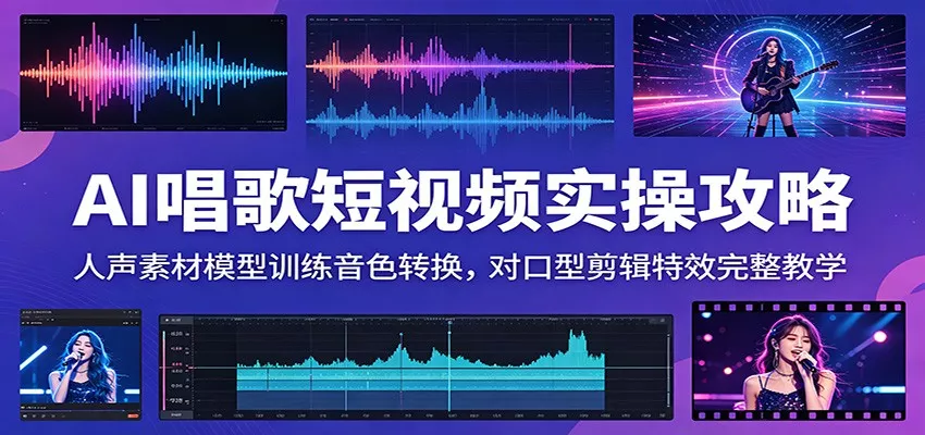 AI唱歌短视频实操攻略：人声素材模型训练音色转换，对口型剪辑特效完整教学 - 轻创社